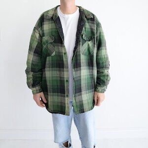 Vintage Basic Editions Green Black Plaid Tartan Quilt Lined Outdoor Shacket 3X